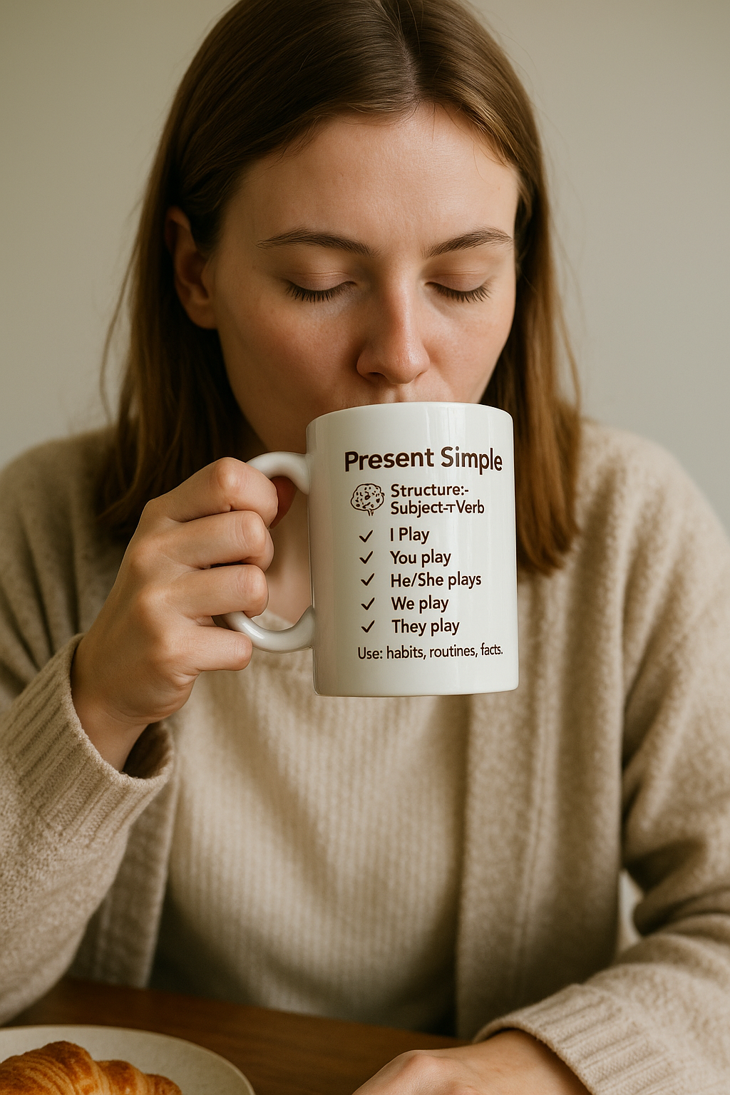 Taza “Present Simple – Aprende inglés con tu café ☕📚”