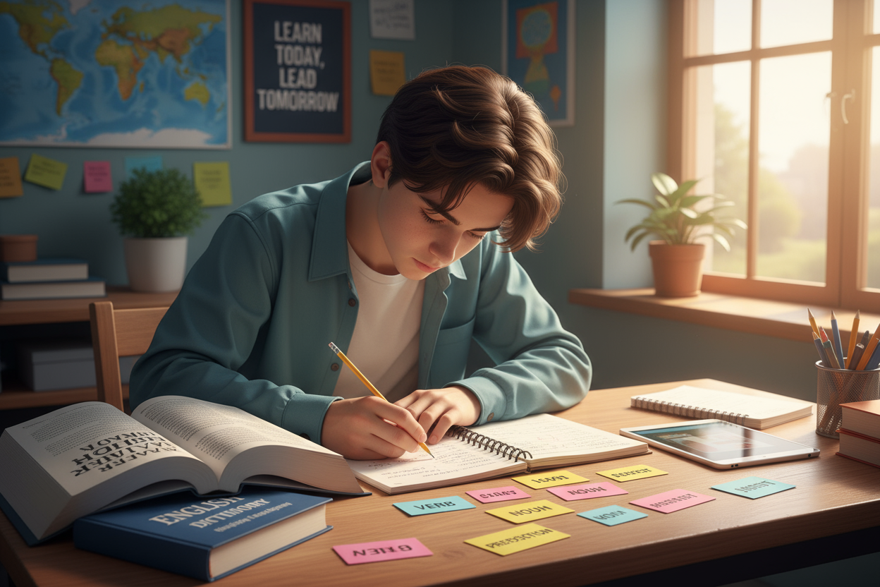 adolecente estudiando ingles