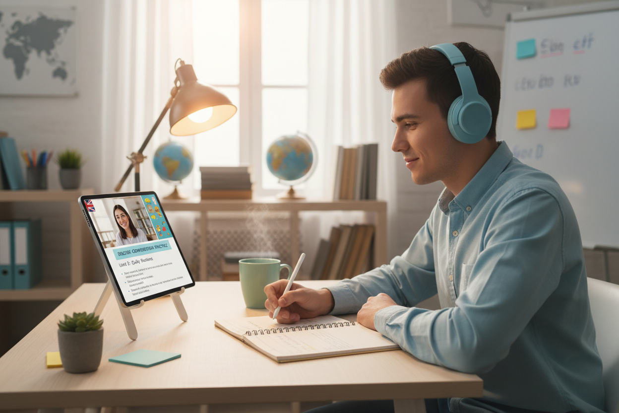 alumno aprendiendo ingles de forma online